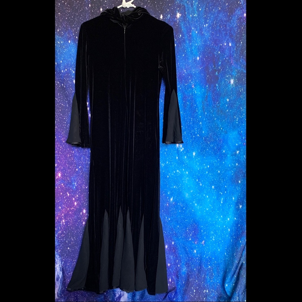 Black Velvet Long Sleeve Maxi Dress with Flared Hem